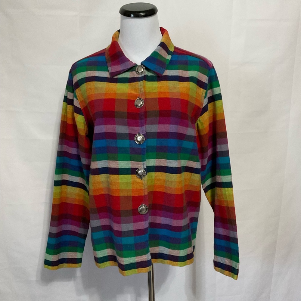 Vintage 100% Cotton multi colored plaid light weight jacket Size Medium
